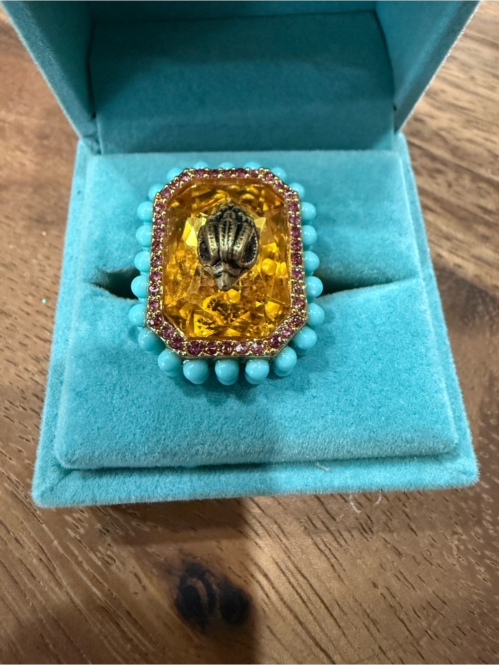 Kurt Geiger Turquoise Beaded Yellow Crystal Statement Ring